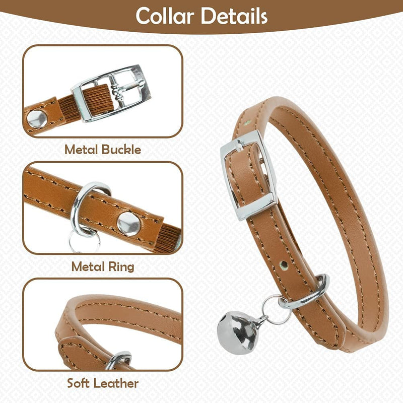 Cat Collars 2pcs Leather with Bell Polished Durable Metal Buckle Adjustable Pet Collars for Kittens Puppies Dogs Cats (30-32cm) 30-32cm - PawsPlanet Australia