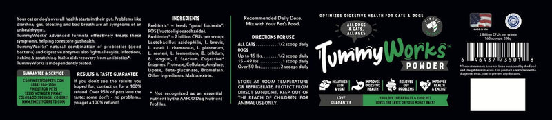 TummyWorks Probiotic Powder for Dogs & Cats. Relieves Diarrhea, Upset Stomach, Gas, Constipation & Bad Breath, Itching & Yeast Infections. Digestive Enzymes & Prebiotics. Made in USA 160 Scoops. 208 grams - PawsPlanet Australia