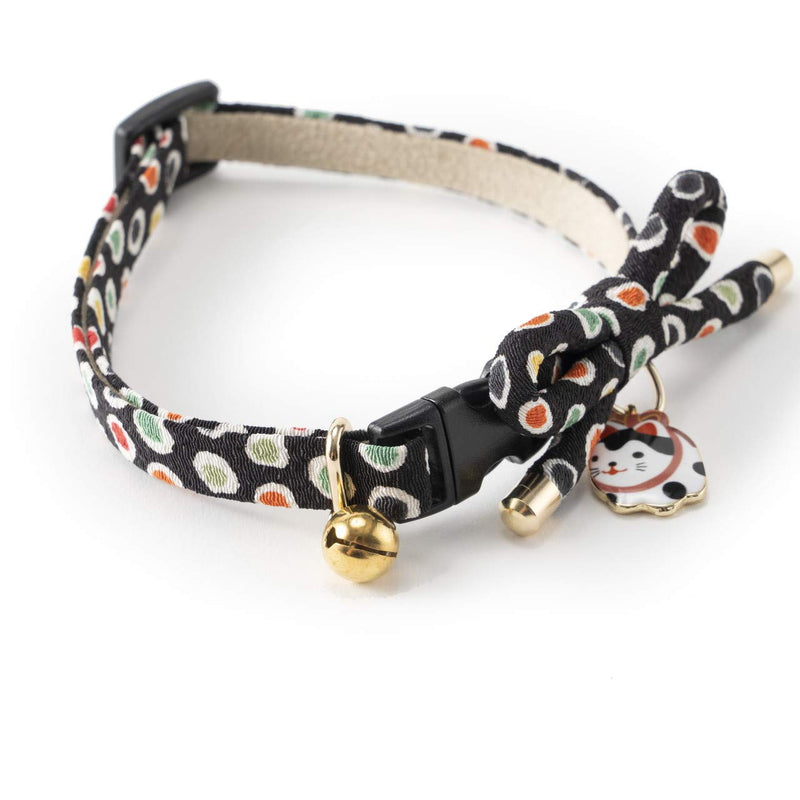 Necoichi Zen Hariko Charm Cat Collar Black - PawsPlanet Australia