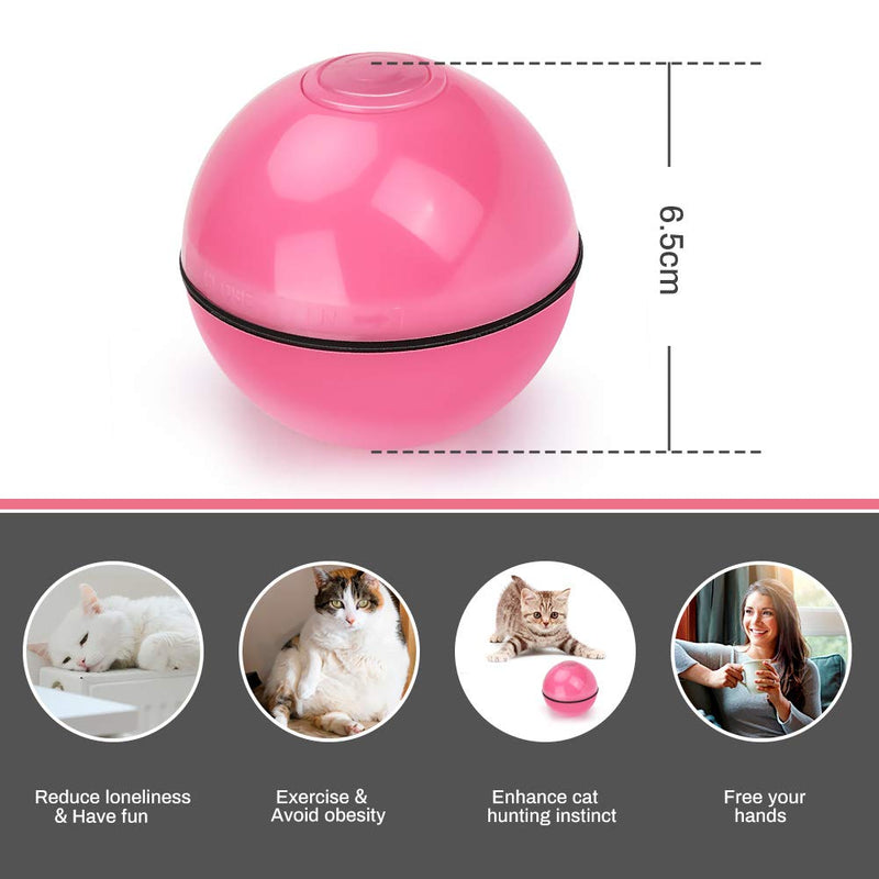 E-More Cat Toys Ball, Cat Interactive Toy Automatic Self Rotating Rolling LED Light USB Rechargeable Cat Chaser Ball Entertainment Pet Exercise Toy Ball for Kitten Puppy, Pink - PawsPlanet Australia