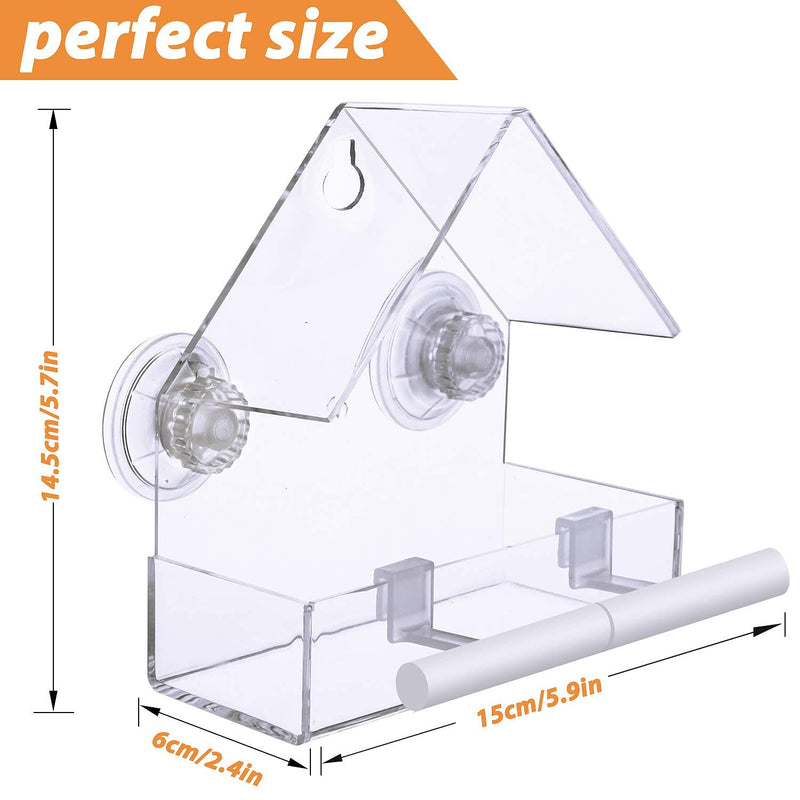 Extra Strong Suction Sups Window Bird Feeder. with Drainage Holes. Windowsill Birdfeeders for Small Birds only. LIANGPIN Acrylic Clear House Shape Design - PawsPlanet Australia