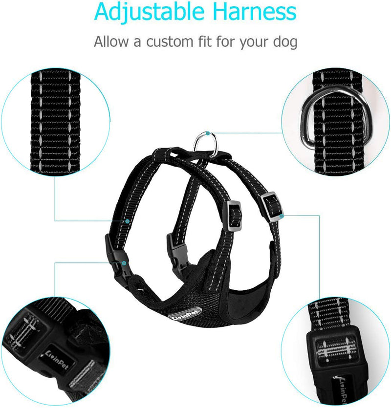 [Australia] - LivinPet No-Choke Dog Vest Harness w/Reflectieve Accents, D-Ring, Adjustable Straps and Quick-Release Buckles for Girl/Boy Puppies of Small/Medium/Large Breeds - Heavy Duty, Easy On/Off, Cooling S (neck/13-19", chest/17-21") Black 