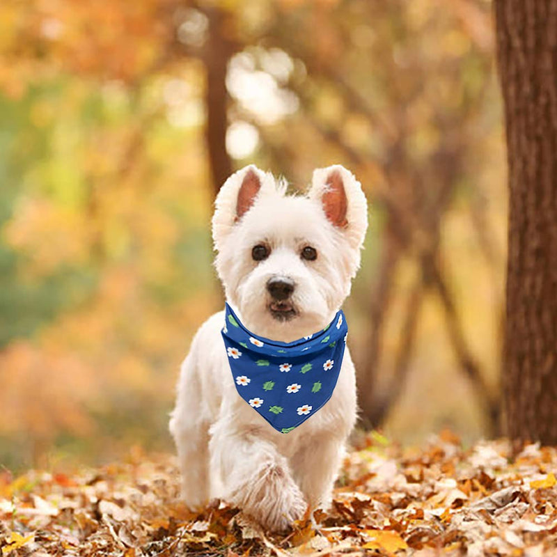 [Australia] - CAROLLIFE Dog Bandana – 1Pc-2Styles Washable and Reversible Triangle Bibs Scarfs, Multi Coloured Neckerchief Kerchief for Small&Medium&Large Pet Dogs Cats blue flower 