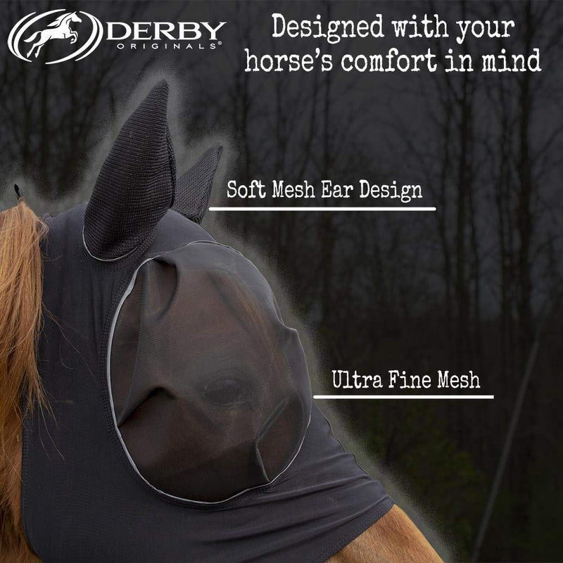 Derby Originals Reflective Bug Eye Lycra Fly Mask with One Year Warranty Black Small (Pony) - PawsPlanet Australia