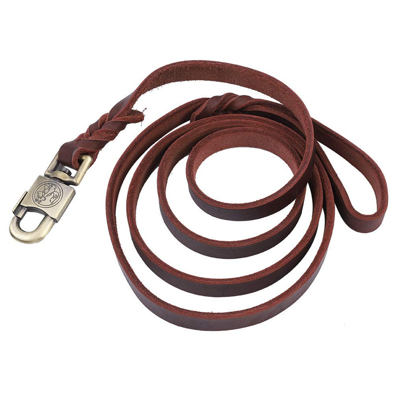 Pssopp Leather Dog Leash Soft Braided Dog Training Leash Strap Handmade Heavy Duty Pet Training and Walking Lead Rope for Large Medium Dogs - PawsPlanet Australia