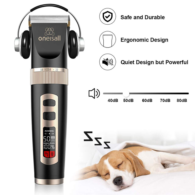 oneisall Dog Clippers Professional, 3-Speed Quiet Rechargeable Cordless Pet Grooming Hair Clippers Set for Small and Large Dogs Cats-Black - PawsPlanet Australia