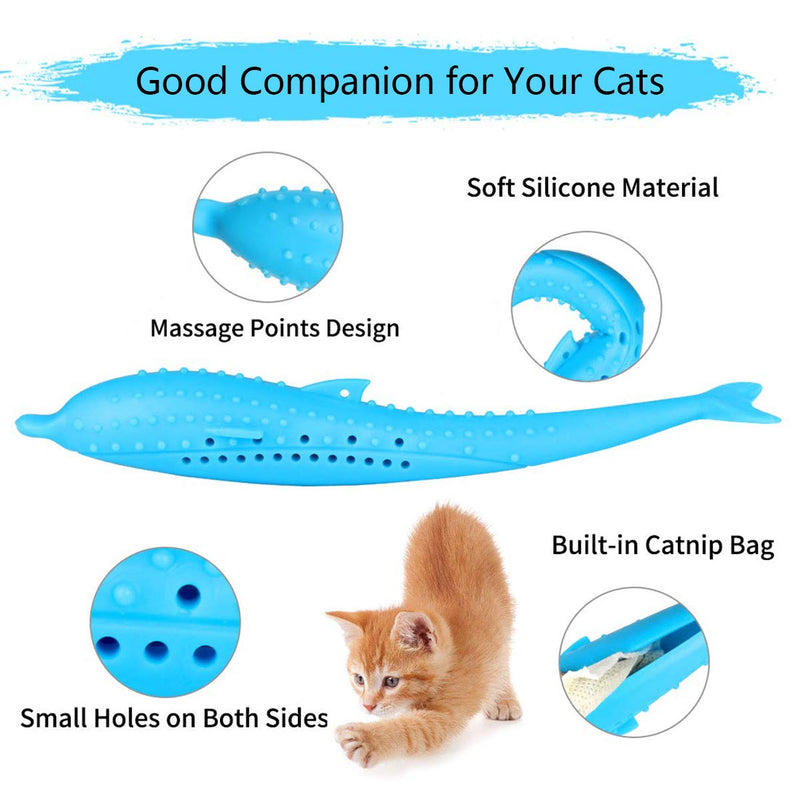 [Australia] - Owtbuy Catnip Toys Interactive Pet Cat Fish Shape Toothbrush, 4 Pack Pet Eco-Friendly Silicone Molar Stick Teeth Cleaning Chew Pet Supplies Cats Kitten Kitty 