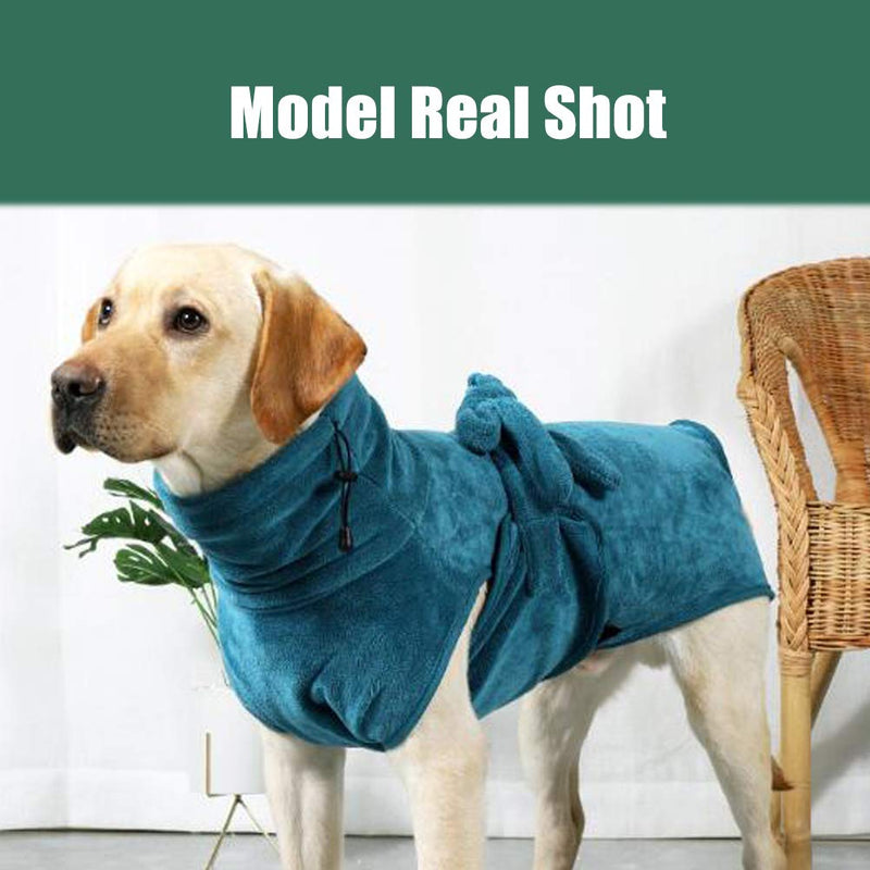 Angwis Absorbent Dog Towel Bathrobe - Dog Quick Drying Coat with Adjustable Tie-up Closure at Back - Bathing Accessories for Small Medium Large Dogs Green-XL XL(back 48-54cm) - PawsPlanet Australia