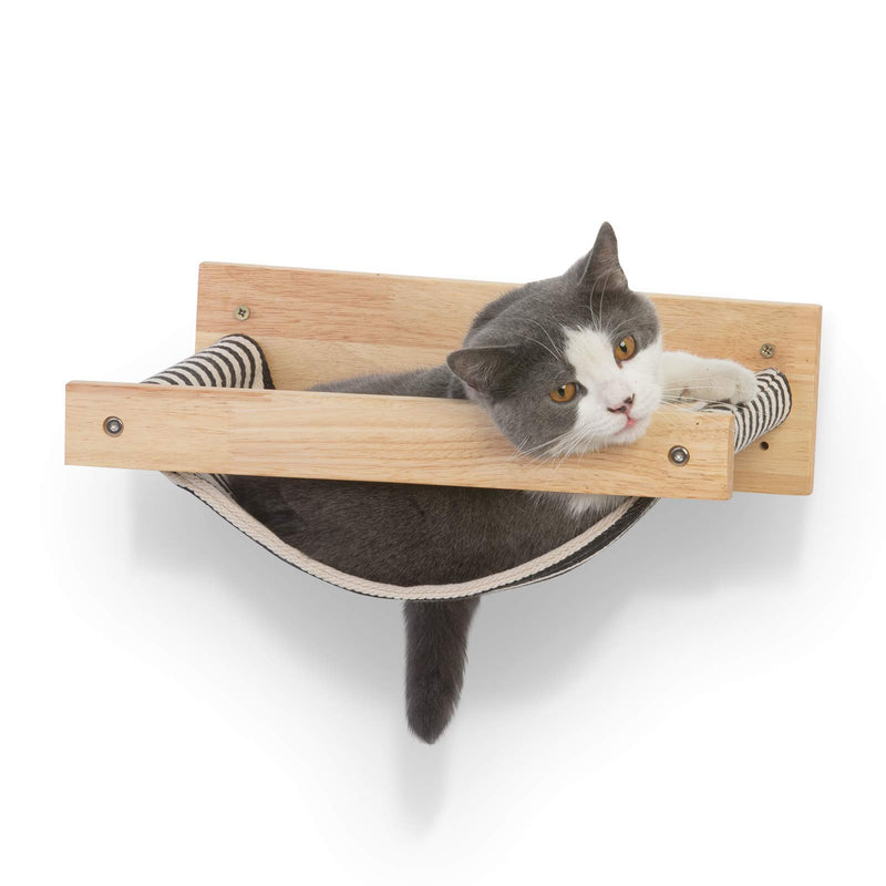 FUKUMARU Cat Hammock Wall Mounted Large Cats Shelf - Modern Beds and Perches - Premium Kitty Furniture for Sleeping, Playing, Climbing, and Lounging - Easily Holds up to 40 lbs, Black Stripe - PawsPlanet Australia