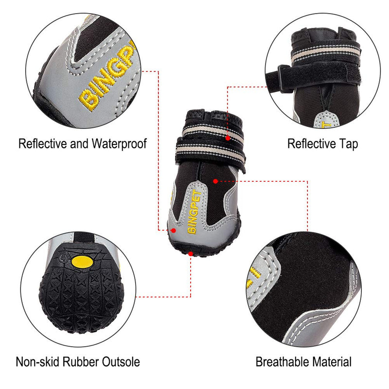 [Australia] - BINGPET Dog Boots Waterproof Shoes for Medium to Large Dogs Anti-Slip Paw Protectors with Adjustable Reflective Straps 4 Pcs 7: 3.1"x 2.8" 