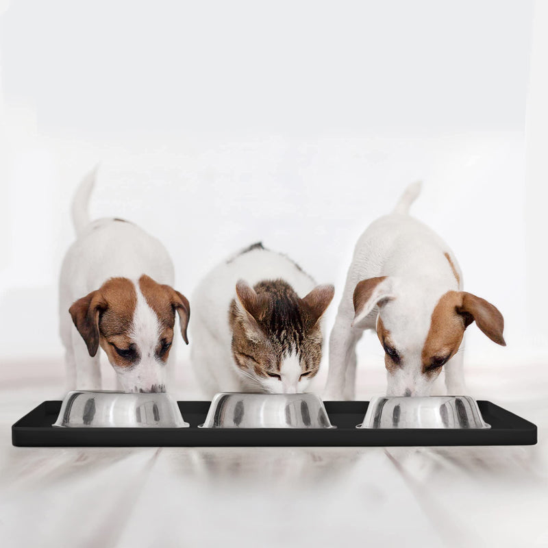 DogBuddy Dog Food Mat, Waterproof Dog Bowl Mat, Silicone Dog Mat for Food and Water, Pet Food Mat with Edges, Dog Food Mats for Floors, Nonslip Dog Feeding Mat, Puppy Supplies - Small (19x12), Black S: 19" x 12" - PawsPlanet Australia