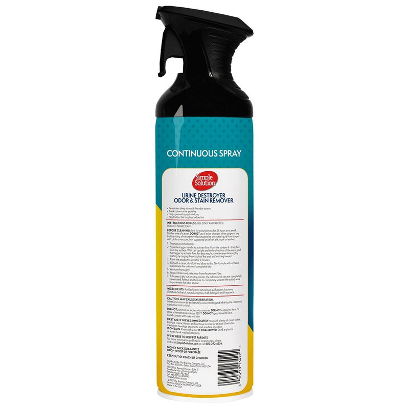 Simple Solution Pet Urine Destroyer | Enzymatic Cleaner with 2X Pro-Bacteria Cleaning Power | Targets Urine Stains and Odors 17 oz Spray - PawsPlanet Australia