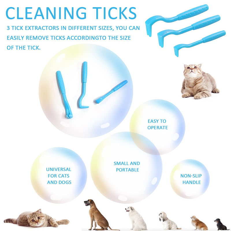 ZWZNBL 3 Pieces Tick Remover, Tick Remover for Cat and Dog, Tick Hook and Tick Tong, Tick Trap, Tick Flea Remover for Pets (Blue) Blue - PawsPlanet Australia