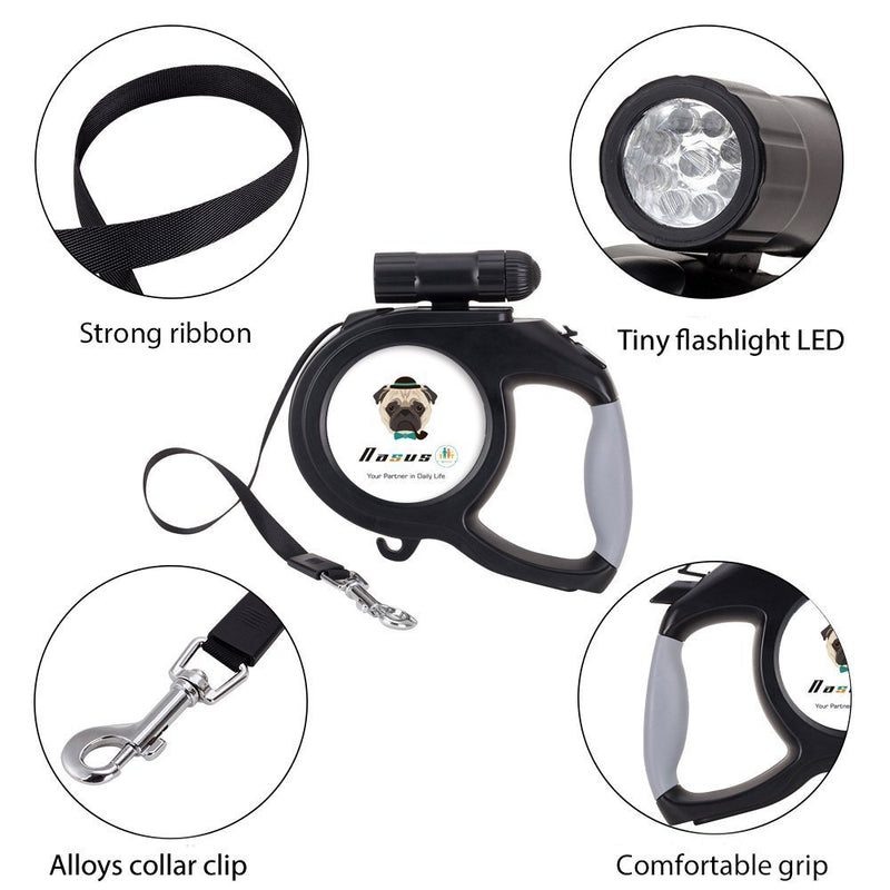 [Australia] - Nasus Retractable Dog Leash, 26ft Pet Walking Leash with 9 LED Detachable Flashlight for Medium Large Dog up to 100lbs, with Hand Grip One Button Brake & Lock and Hook A-Black 