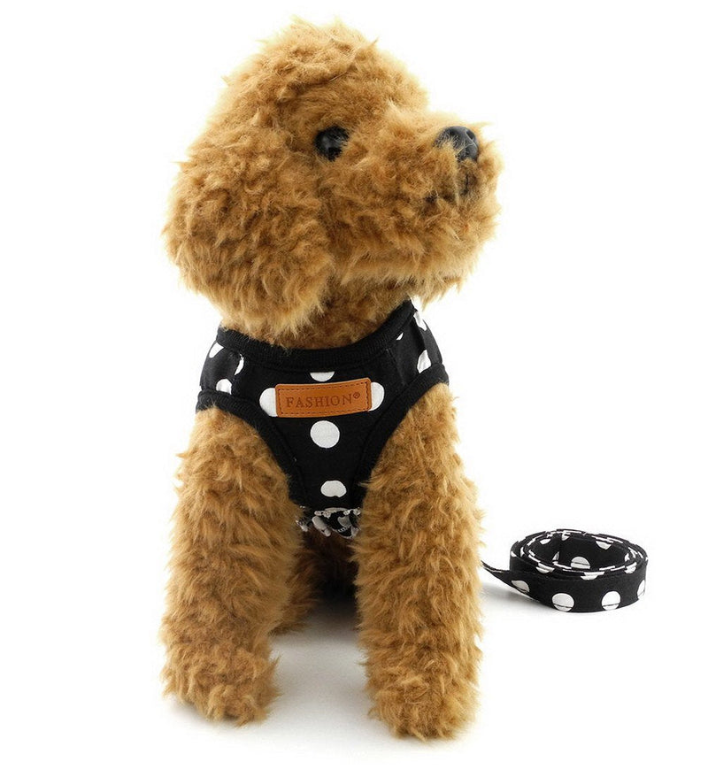 SELMAI Puppy Cat Small Girl Dog Dots Vest Harness Leash Set Mesh Padded No Pull Lead (Size Run Small,Please Check Size Details Carefully Before Purchase) S(Bust: 12.6";for 3-5Lbs) Black - PawsPlanet Australia