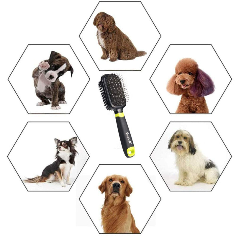 BESLIME Pet Grooming Brush, 2 in 1 Pin & Bristle Soft Brush for Long Haired Dog, Pet Dog Cat Slicker Brush Pin Brush Dog Deshedding Tool Dematting Comb, 20.5 * 5.8 * 5.3cm - PawsPlanet Australia