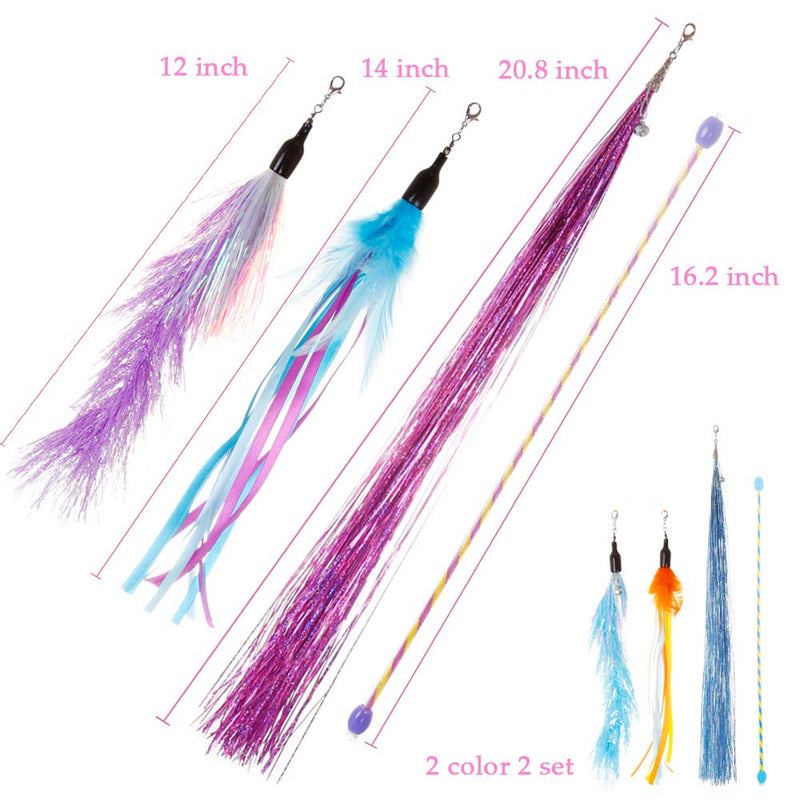 PowerKing Cat Wand,8 PCS Interactive Cat Toys Teaser Feather Toy include with Bell Feather Refills,Tassel Feather Replacement Cat wand-A - PawsPlanet Australia