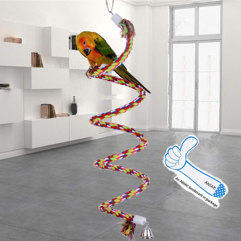 [Australia] - ANIAC Bird Spiral Cotton Rope Perches with Bell Parrots Chewing Bungee African Grey Cage Toys Swing Birdcage Accessories Parakeet Climbing Stand bar (40 Inches) 