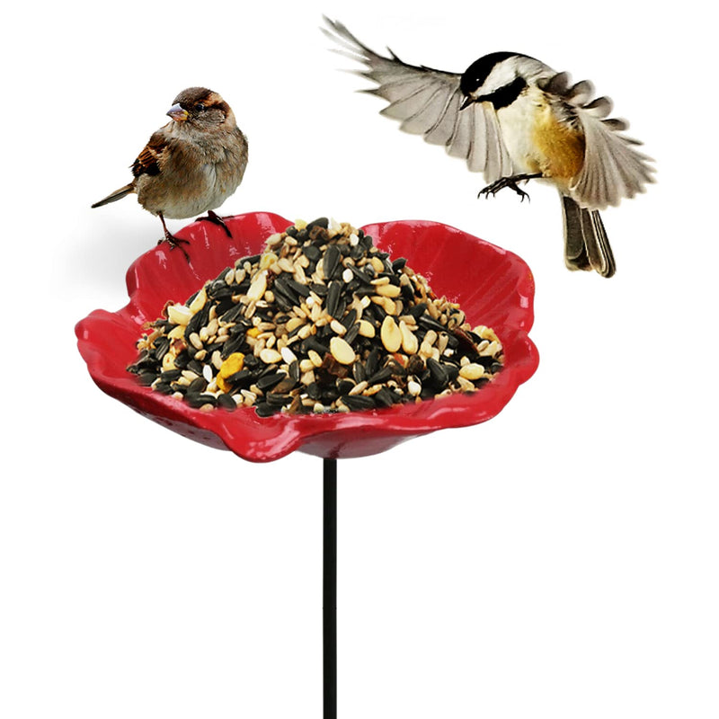 Wild Bird Poppy Flower Feeder Garden Ornament Decoration Cast Iron Bird Feeder & Bath Dish - Poppy Flower - PawsPlanet Australia