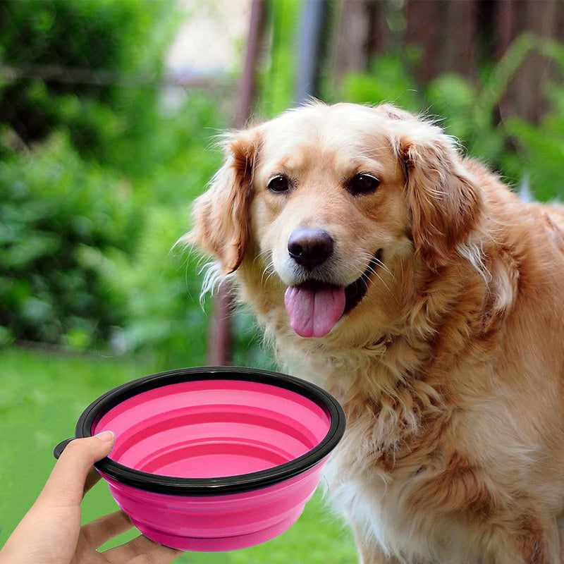 SLSON Collapsible Dog Bowl, 2 Pack Collapsible Dog Water Bowls for Cats Dogs, Portable Pet Feeding Watering Dish for Walking Parking Traveling with 2 Carabiners Large Orange+Pink - PawsPlanet Australia