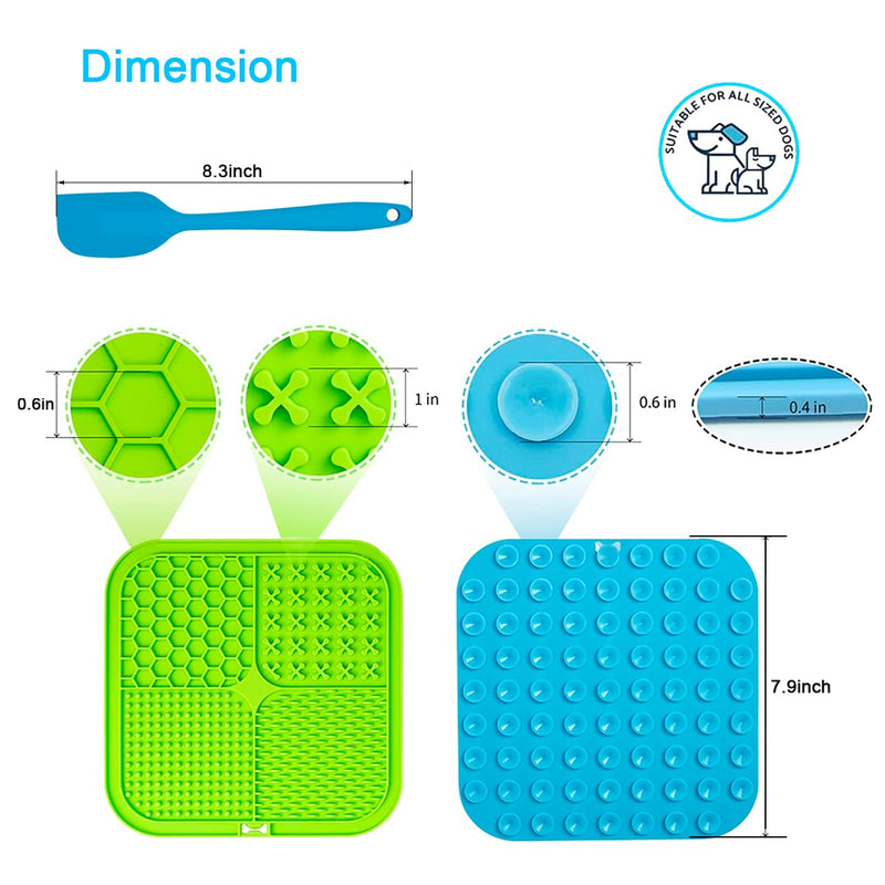 MateeyLife Licking Mat for Dogs and Cats 2PCS, Premium Lick Pad with Suction Cups for Dog Anxiety Relief, Slow Feeder Dog Bowls for Boredom Reducer, Dog Food Mat Perfect for Bathing Grooming etc. Blue&Green+1 Spatula - PawsPlanet Australia