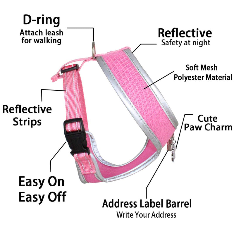 [Australia] - WONDERPUP Reflective Dog Cat Harness No Pull Soft Mesh Adjustable Safe Harness for Small and Medium Pink 