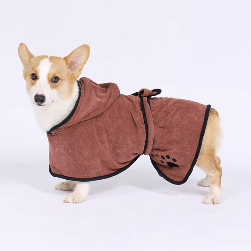 DBAILY Dog Bathrobe Towel, Dog Drying Coat with Adjustable Strap Microfibre Fast Drying Super Absorbent Pet Dog Cat Bath + 2pcs Pet Absorbent Towel for Dog 40cm Back Length (Brown S) - PawsPlanet Australia