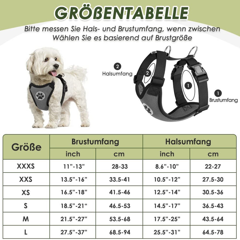 SlowTon Dog Harness with Seat Belt for Car, Breathable Harness Dog, Seat Belt with 2 Carabiner Hooks for Attaching to Seat Belt Buckle or Trunk (Grey, M) B-Grey - PawsPlanet Australia