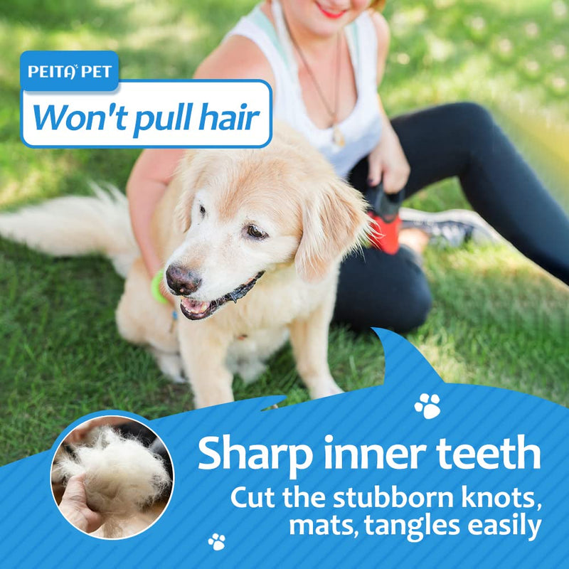 Undercoat rake for Dogs，Dog Deshedding Brush for Large Dogs，2 in 1 Dematting Comb & deShedding Tool for Long Hair Cats，Pet Hair Grooming Brush, Clear mats and tangles Blue - PawsPlanet Australia