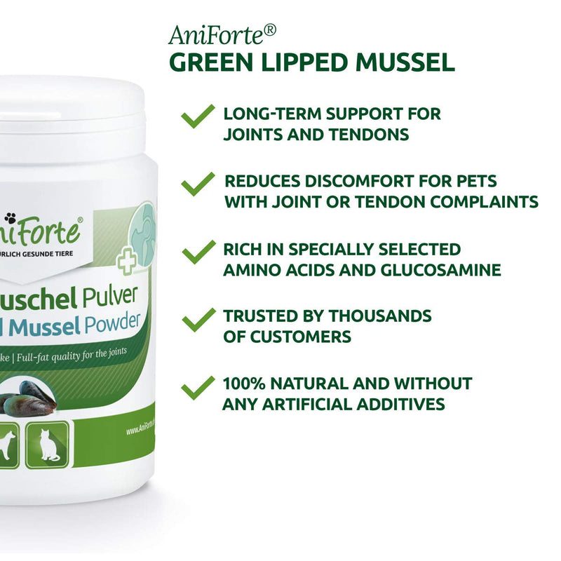 AniForte Green Lipped Mussel for Dogs and Cats 100g Powder - 100% Natural Joint Supplement with Glucosamine, Lipids, Omega-3 Fatty Acids, Minerals and Amino Acids - PawsPlanet Australia