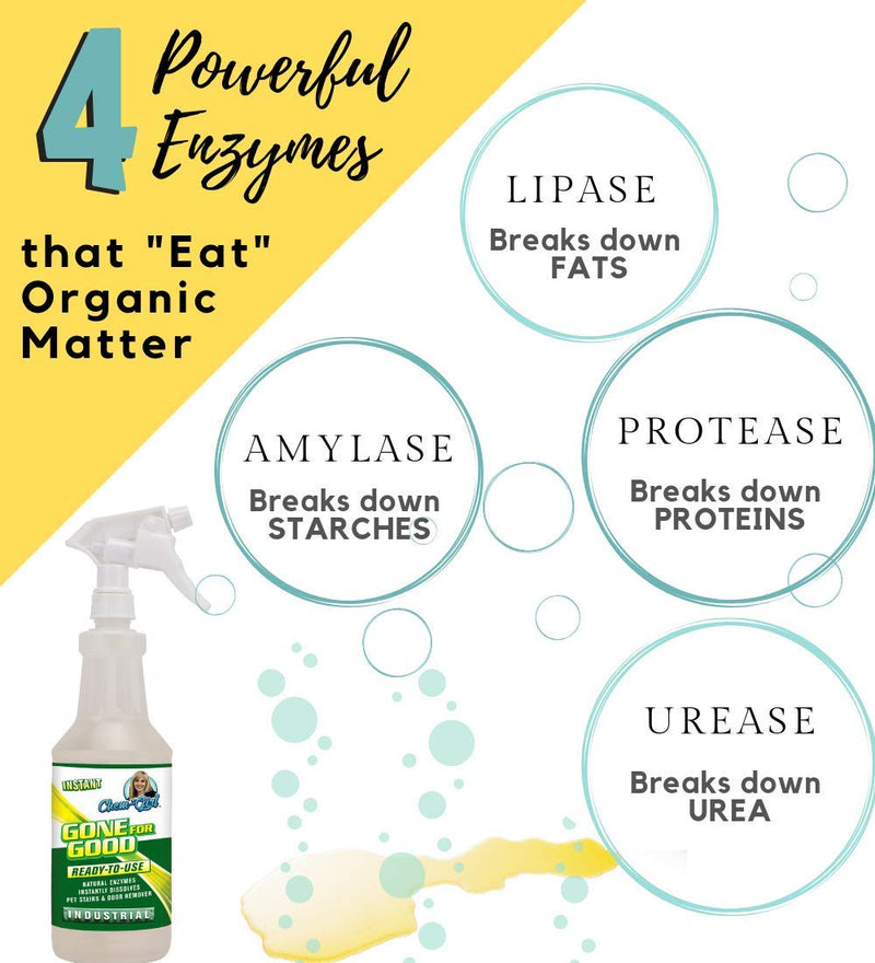 [Australia] - Chem-Girl | Gone for Good Professional Enzymatic Stain & Odor Remover - Remove Pet Urine + Prevent Repeat Habits | Concentrated, All Natural, Pet Safe, Indoor/Outdoor, for Hard & Soft Surfaces Quart 