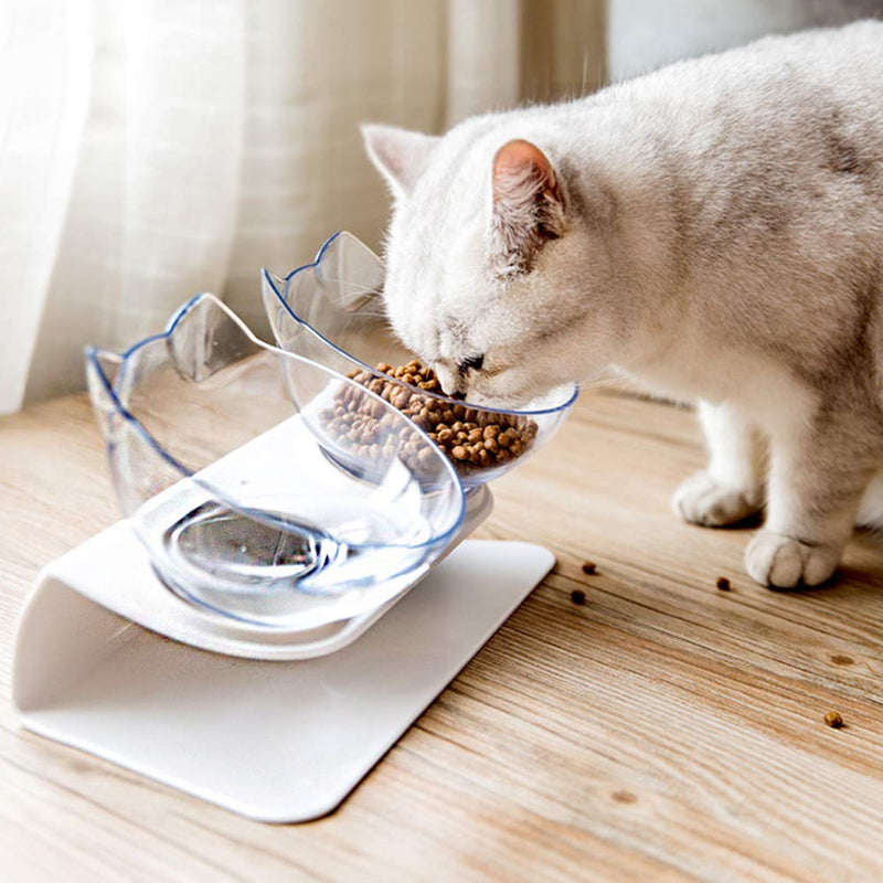 ValueHall Cat Bowl 15° Tilted Transparent Cat Food and Water Bowl Double Cat Food Bowl with Raised Stand Pet Feeding Bowl for Cats and Small Dogs V11A01 - PawsPlanet Australia