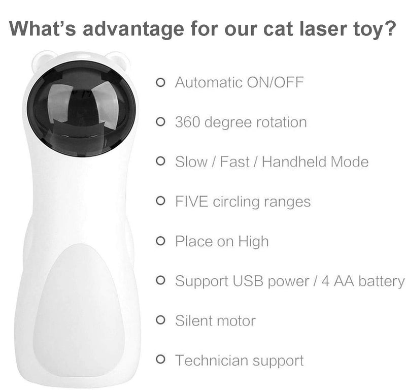 Cat Laser Toy Automatic, Interactive Cat Toy for Indoor Cats, Kitten ,Dogs, USB Charging/ Battery Powered , 5 Adjustable Cat Laser Modes - PawsPlanet Australia