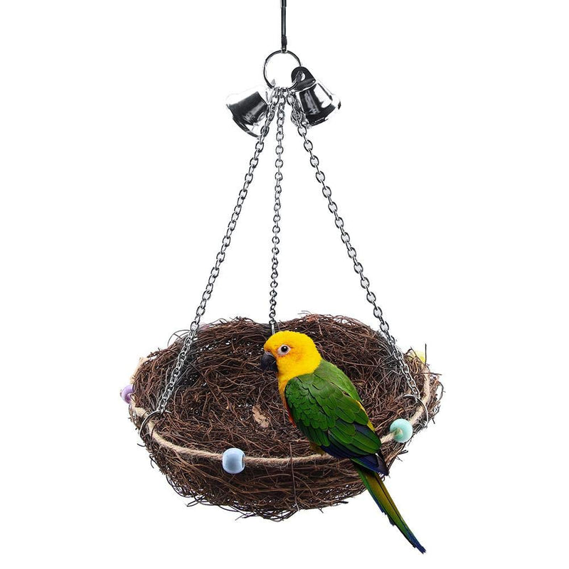 [Australia] - TOPINCN Rattan Straw Parrot Nest Pet Birds Cockatiel Cage Hanging Swing Toy with Bells Hut Tent Bed Birdhouse Parrots Toys 27*12cm 