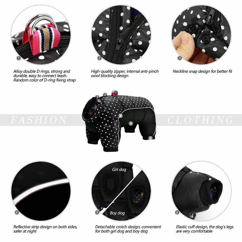 Beirui Padded Winter Puppy Dog Clothes for Small Girl Boy Dogs,Waterproof Pet Puppy Snowsuit Coat,Warm Dog Snow Jacket Clothes for Chihuahua French Bulldog Black Dots Chest:16.5’’ ,Back Length:10.0’’ - PawsPlanet Australia