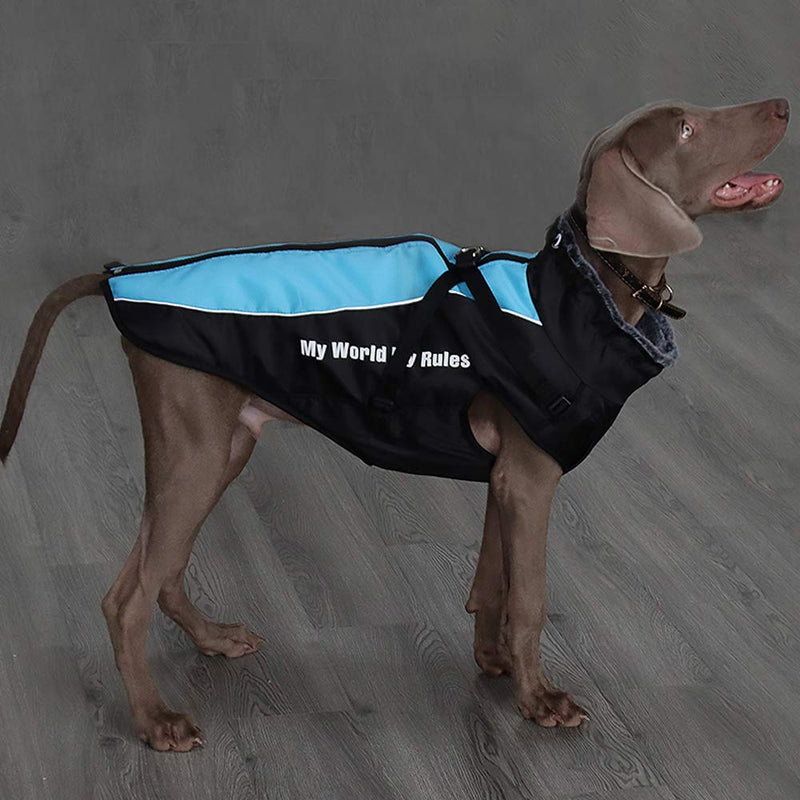 Didog Waterproof Dog Winter Jackets,Cold Weather Dog Coats with Harness & Furry Collar,Easy Walking & Soft Warm Sports Clothes Apparel for Medium Large Dogs Chest: 23" Back Length: 18.5" Blue - PawsPlanet Australia