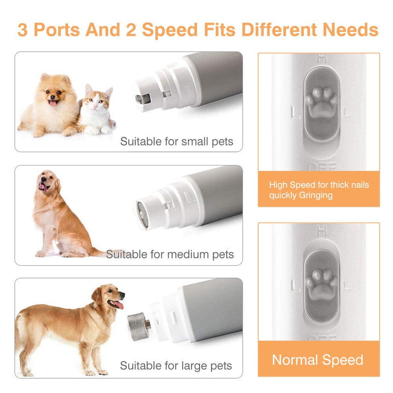 [Australia] - Dog Nail Grinder Nail Files Grinder Dog Nail Trimmer and Gromming Tools Powerful 2 Speed Rechargeable Electric Pet Claw for Large Small Dogs Cats, White 