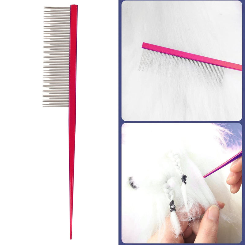 01 02 015 Pet hair comb, gentle static free, comfortable handle, effective dog comb with long and short stainless steel teeth for long-haired, short-haired dogs and cats, red - PawsPlanet Australia