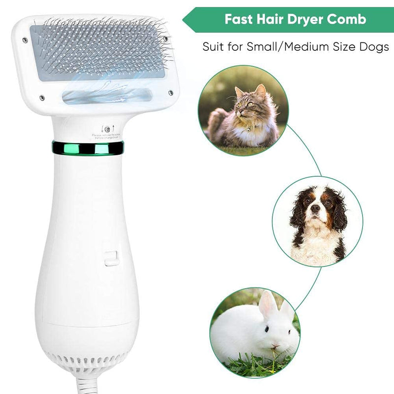 Pet Hair Dryer Comb 2 in 1 300W Portable Dog Grooming Hair Dryer with Slicker Brush Powerful Fur Blower Adjustable Temperature Settings for Small Pets - PawsPlanet Australia