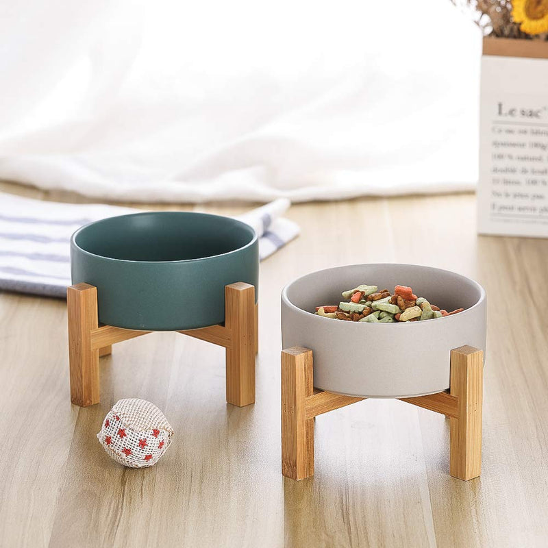 Green Ceramic Elevated Raised Cat Bowls ,Cat Food Dish with Stand, Raised Cat Food or Water Bowls Anti Vomiting,Pet Bowl with Anti Slip Rubber pad,Stress Free for Cats and Small Dogs（400ML/13.5OZ) Green - PawsPlanet Australia