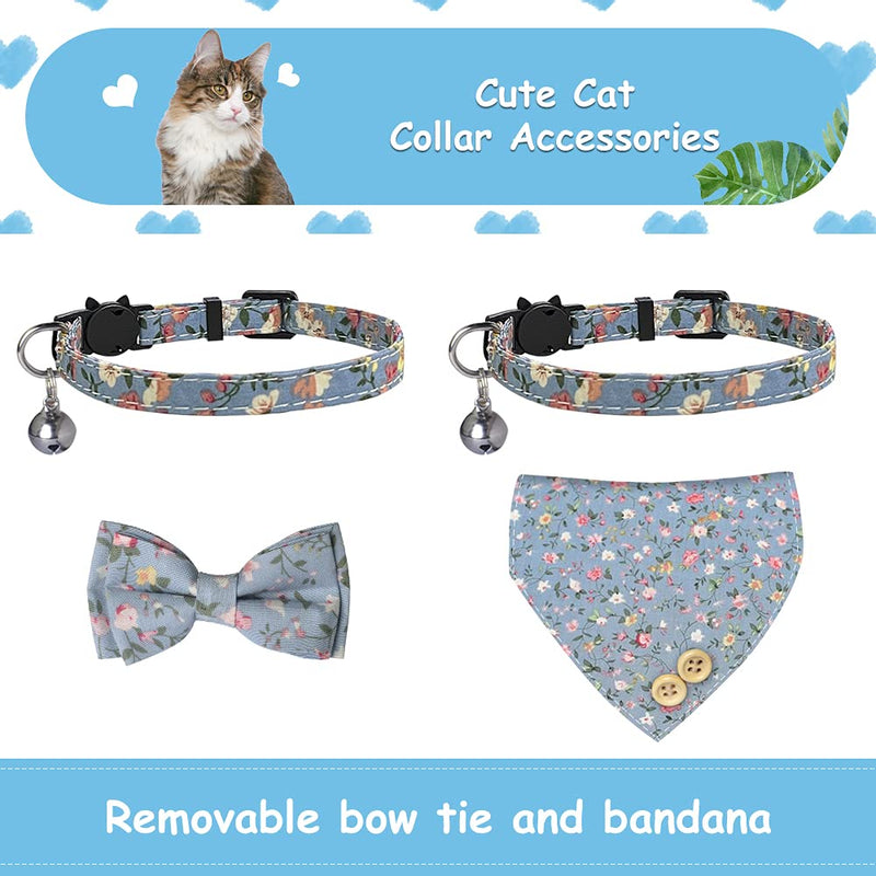 ideapro Bow Tie Cat Collar Bandana, 2 Pack Breakaway Cat Collar with Removable Bow Tie Bandana, Kitten Collar with Bells, Cute Flower Pattern Pet Bandana Collar for Cat Puppy Floral - PawsPlanet Australia