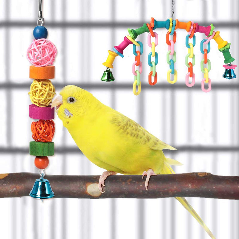 PowerKing Parrot Toys,Hanging Wooden Ladder Bird Hammock Chew Perches Cage Finch Toy with Bells for Bird Macaws Cockatiels Parakeets African Grey Parrot Lorikeets Conures Finches Budgie Parakeets - PawsPlanet Australia