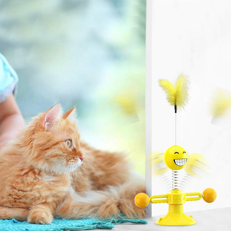 YUESEN Interactive Cat Toy Cat Toy Cat Feather Toy Tease Cat Toy Windmill Cat Toy Rotary Disc Toy for Cats with Suction Cup Feather/ball for Cats to Play, Bite, Chew and Kick (yellow - PawsPlanet Australia