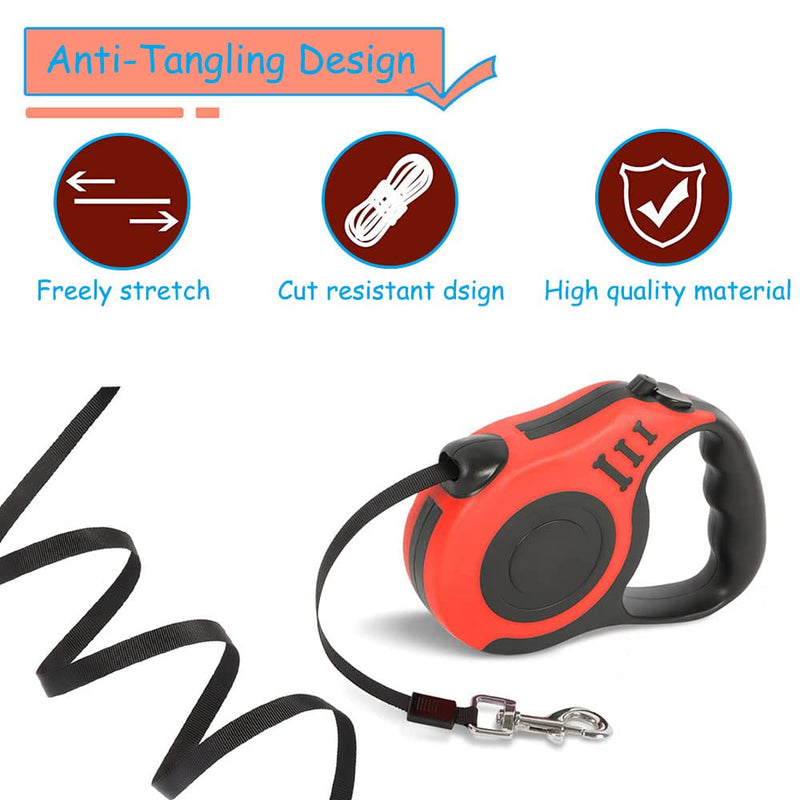 Pet Leash, Automatic Telescopic Traction Rope Chain, Automatic Retractable Durable Traction Rope, Pet Traction Rope, Dog Leash, Hiking Rope, for Small and Medium Dogs (Red) - PawsPlanet Australia