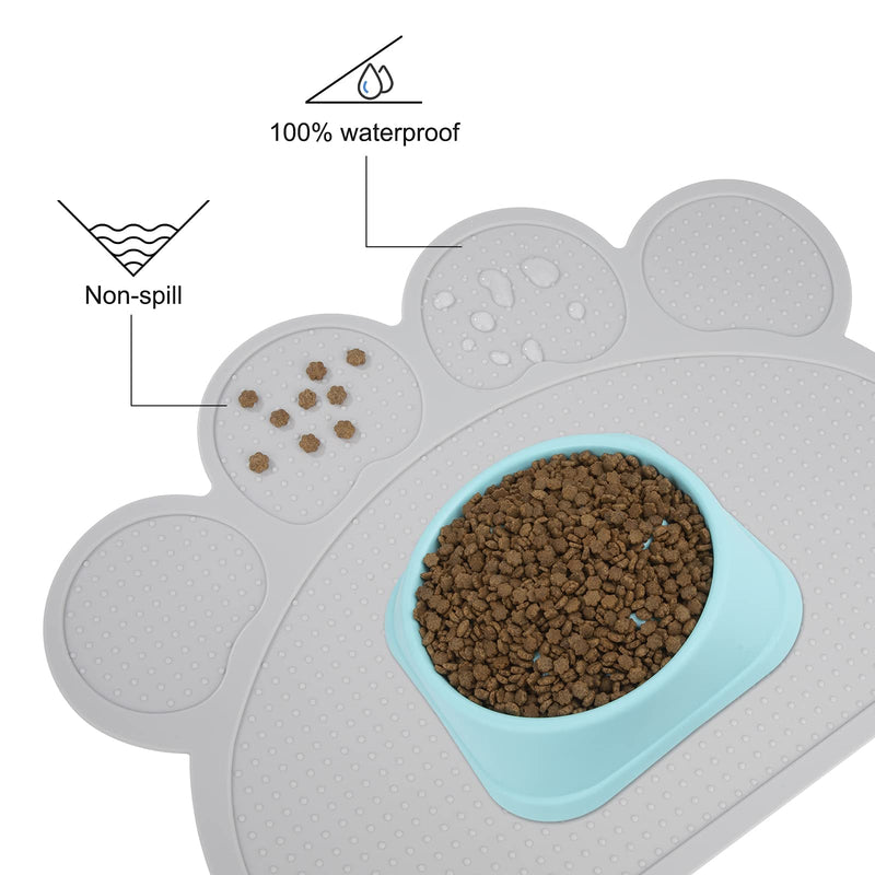 Heveer Pet Food Mat Cat Dog Feeding Mat Silicone Bowl Mat Non Slip Waterproof Placemat for Dogs Cats Food Water Bowls Grey - PawsPlanet Australia