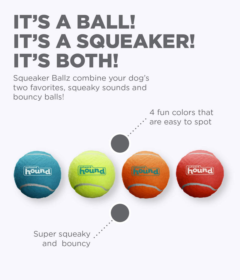 [Australia] - Outward Hound Squeaker Ballz Squeaky Tennis Ball Dog Toys MD 4 PACK 