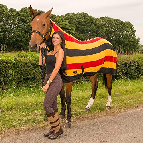 Horse Printed Cooler Fleece Rug - Pony Lightweight Breathable Travel Rug with Standard Neck - Protective Winter Riding Sheet for Fields Yard And Stable 4’9 YELLOW/FULL - PawsPlanet Australia