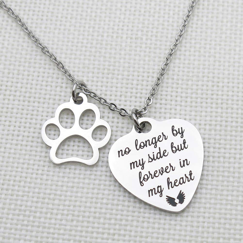 [Australia] - IDLAN Pet Memorial Gift No Longer by My Side But Forever in My Heart Stainless Steel Paw Prints Necklace Pet Sympathy Gift 