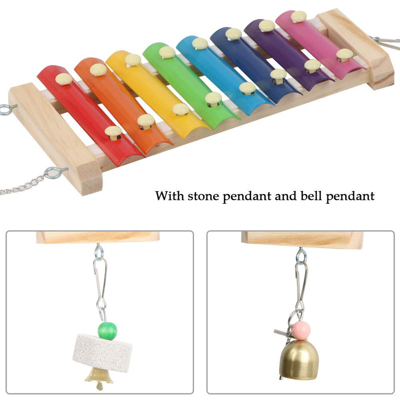 BUYGOO 2 Pcs Chicken Toy Wooden Xylophone Toy Parrot Toy,Wooden Xylophone Toy Hen Musical Toy with 8 Metal Keys & 1 Grinding Stone &1 Bell Pendant,Chicken Coop Pecking Toy for Chicken Parrot Hen - PawsPlanet Australia