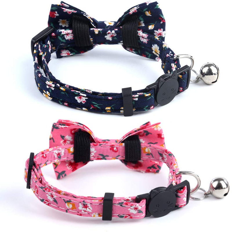 [Australia] - Cat Collars Breakaway with Bell Bowtie Cat Collar 2 Pack Adjustable Comfortable Cute Safety Buckle Collars for Pet Kitten Cats Puppy navy+plum 